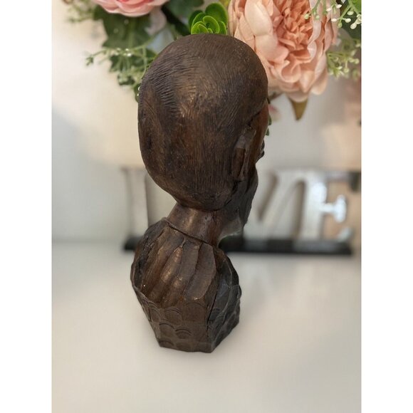 Vintage 1960s Tribal Man Hand Carved African Male Exotic Wood 8" Head Bust Stump - Picture 8 of 16
